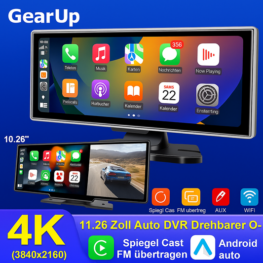 Wireless CarPlay & Android Auto Dashcam | 4K Video, GPS Navigation & 10"/11,26" Display