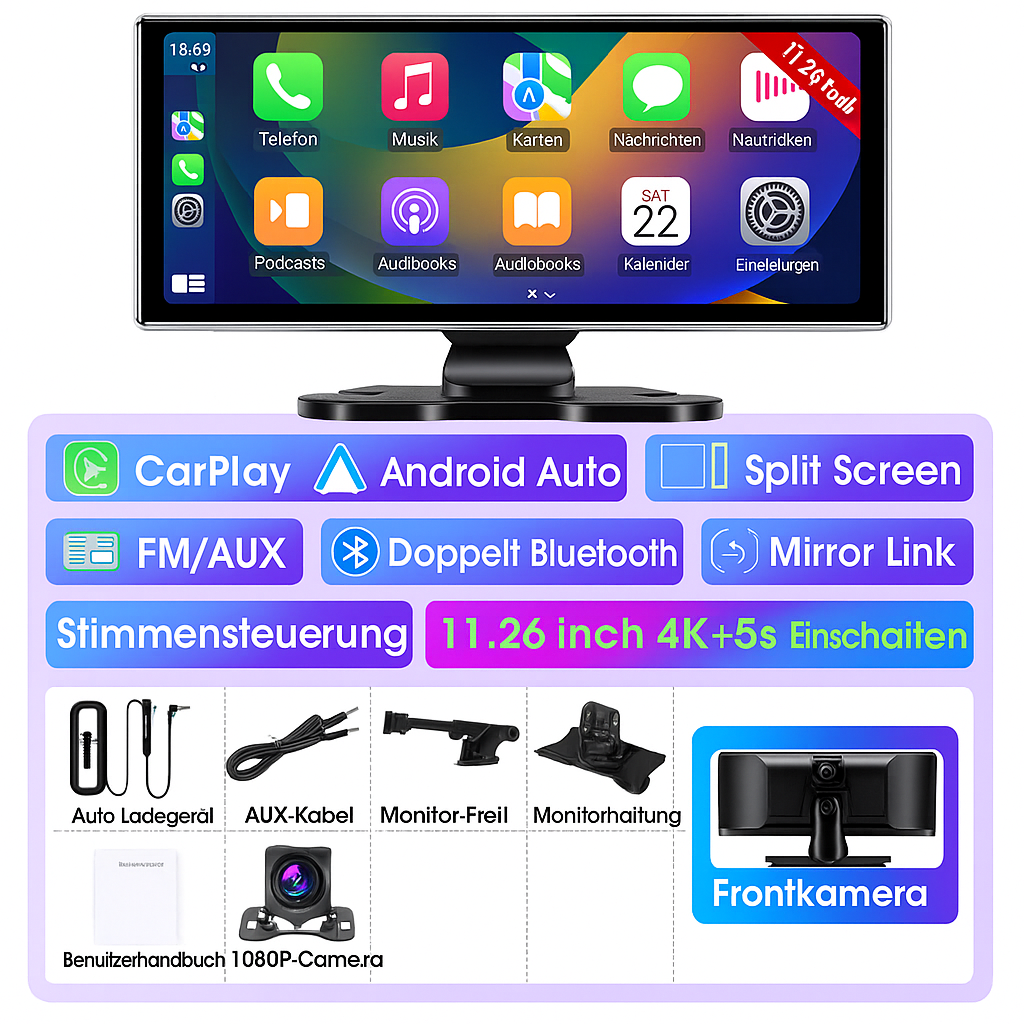Wireless CarPlay & Android Auto Dashcam | 4K Video, GPS Navigation & 10"/11,26" Display