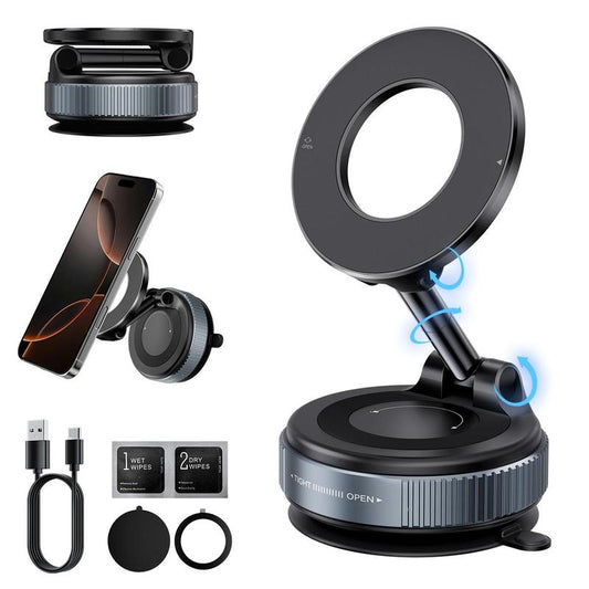 Upgraded Magnetic Phone Holder,Unpowered Version 360° Rotatable Adjustable and Foldable Magnetic & Vacuum Adsorption Car Holder, No Noise for Iphone & Android