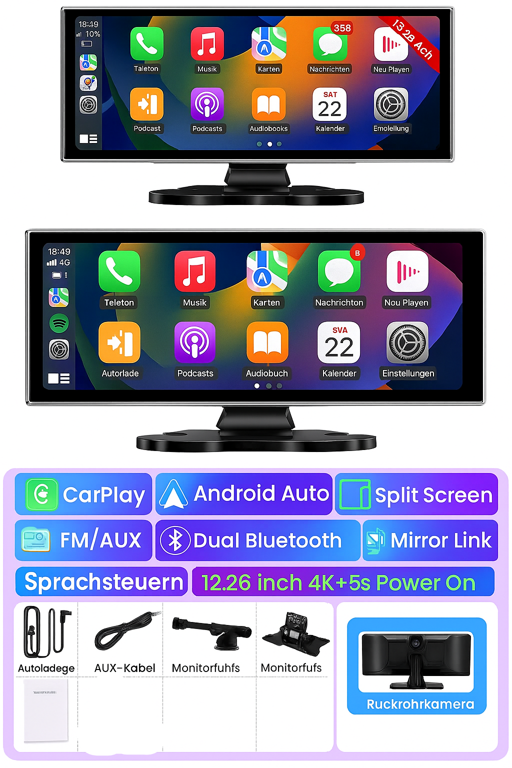 Wireless CarPlay & Android Auto Dashcam | 4K Video, GPS Navigation & 10"/11,26" Display